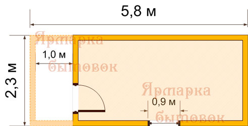Бытовка дачная 6,0х2,3м с верандой 1,0х2,3м